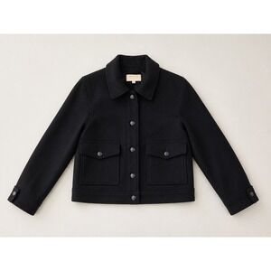 Sezane Terry Jacket Black Wool Blend Snap Front Utility Cropped Coat Womens US 2